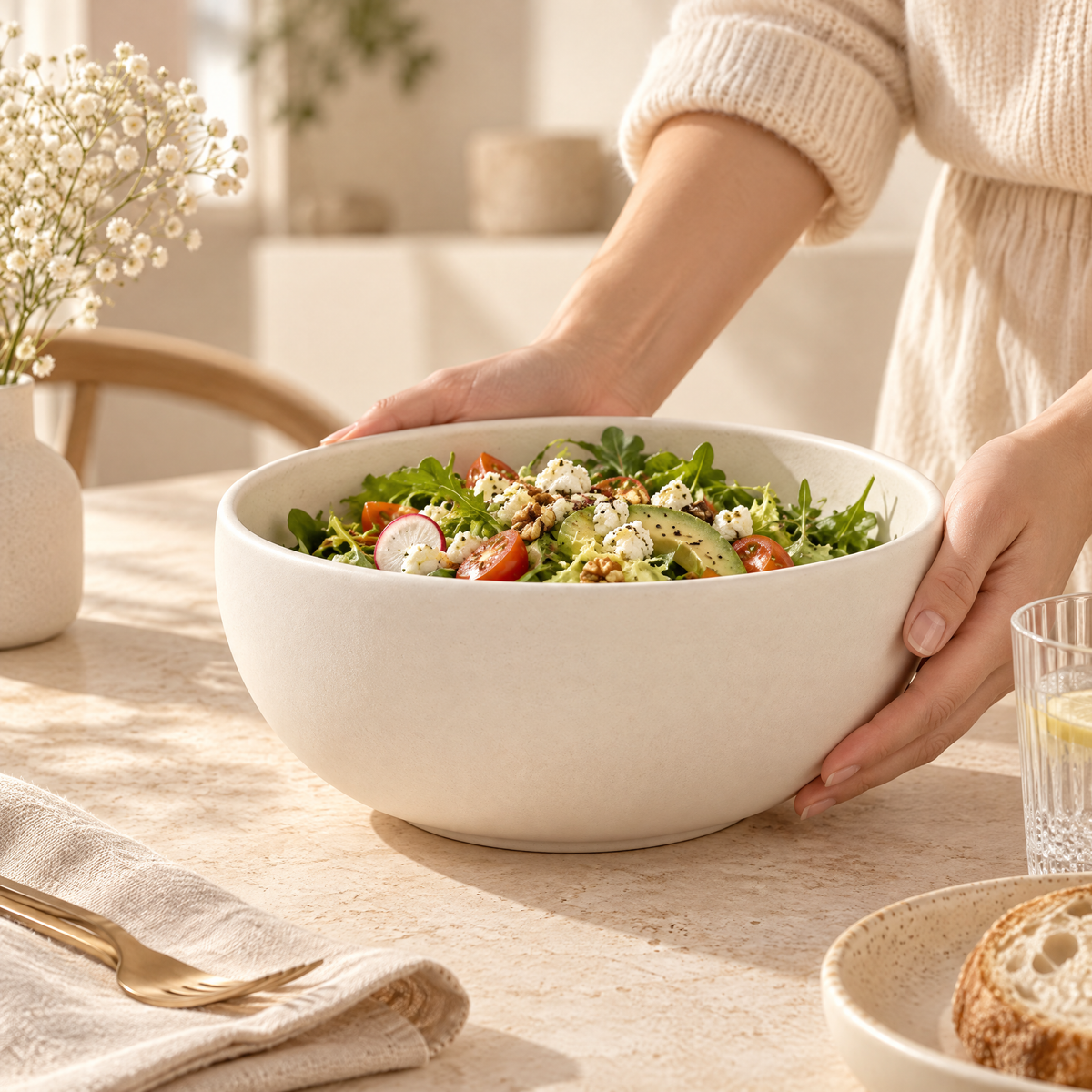 Caldravo™ Cream Ceramic Serving Bowl
