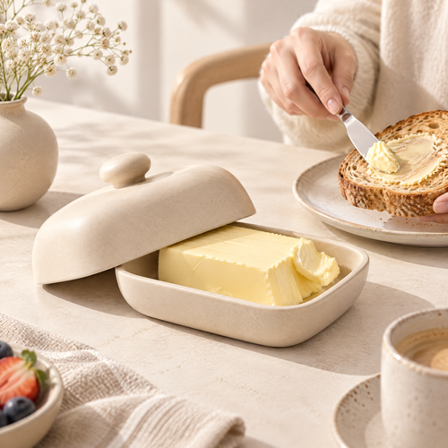 Caldravo™ Beige Covered Butter Dish