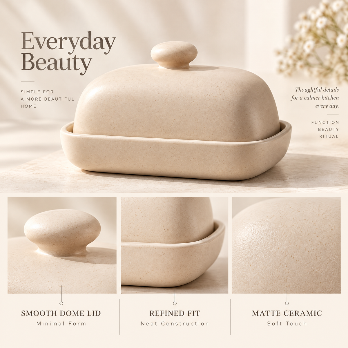Caldravo™ Beige Covered Butter Dish